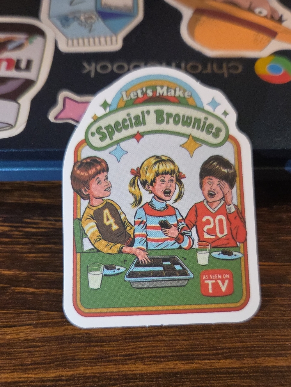 Let's Make 'Special' Brownies Sticker - Retro Kids Design (Green, Red, Yellow)